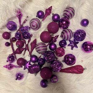 52 piece Purple & Magenta Christmas Ornament Lot